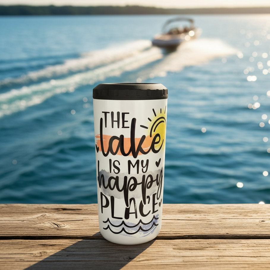 4-in-1 Can Cooler, Lake is My Happy Place – Lake Lifestyle