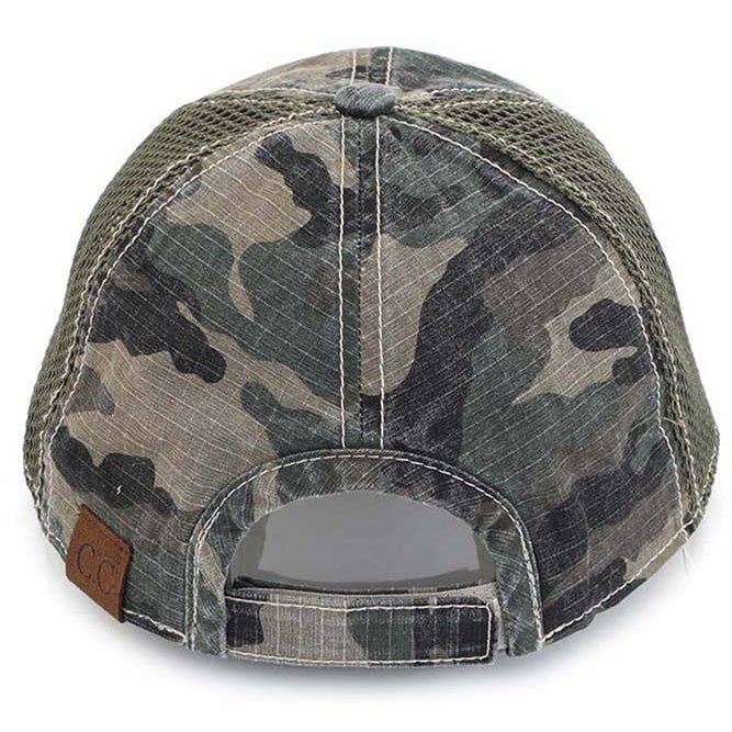 C.C American Flag Embroidery Camo Baseball Cap: Black