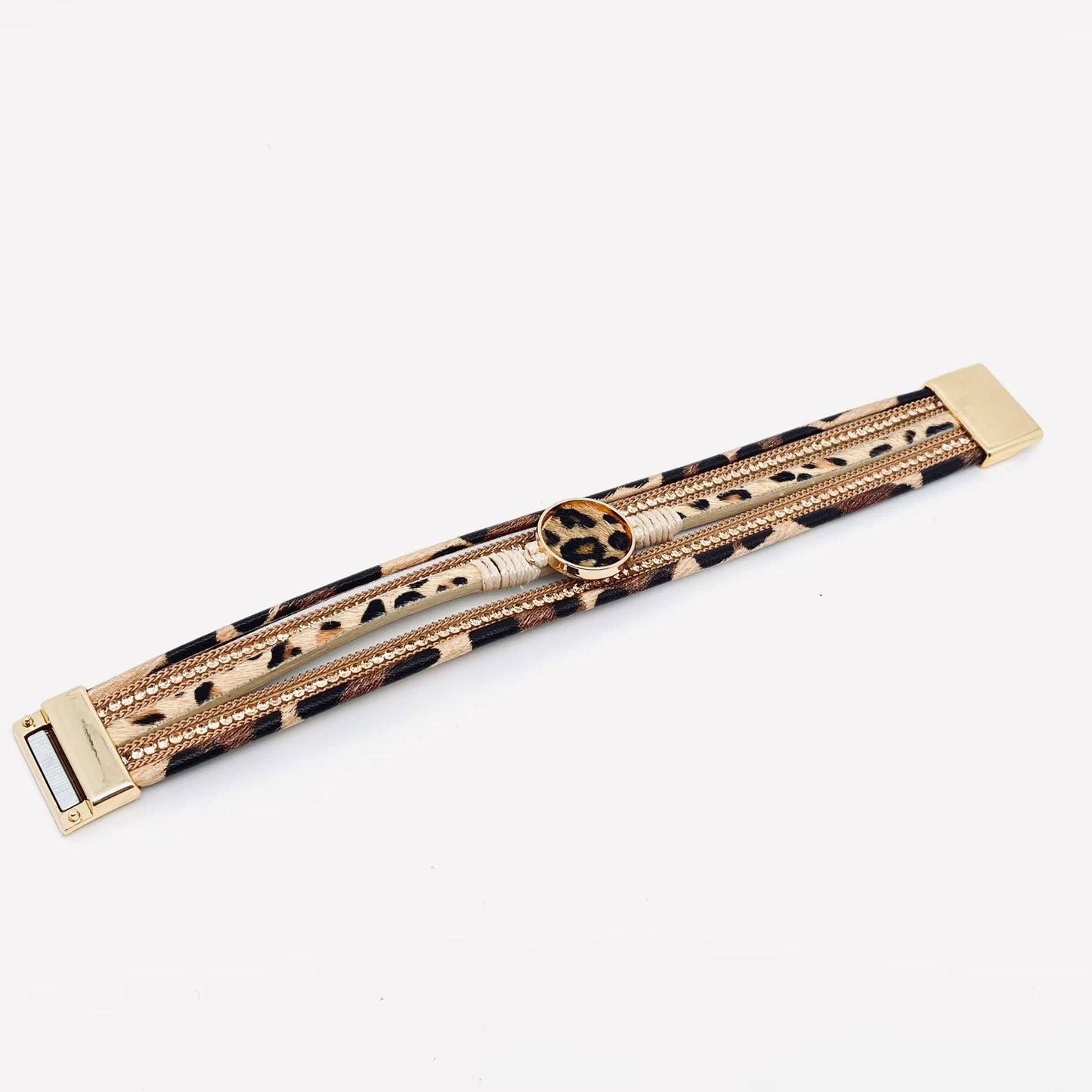 Bohemian Multi-Layer Leopard Magnetic Buckle Bracelet - LB