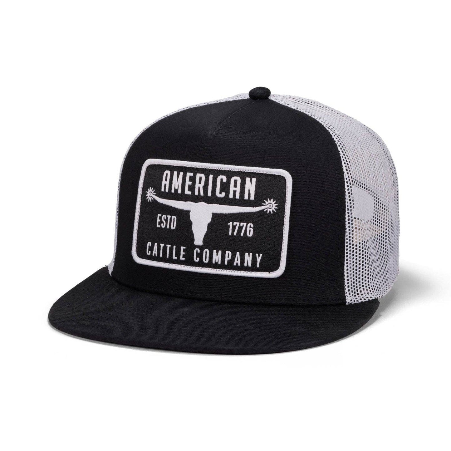 Bull Spurs Hat-Flat: Black/White