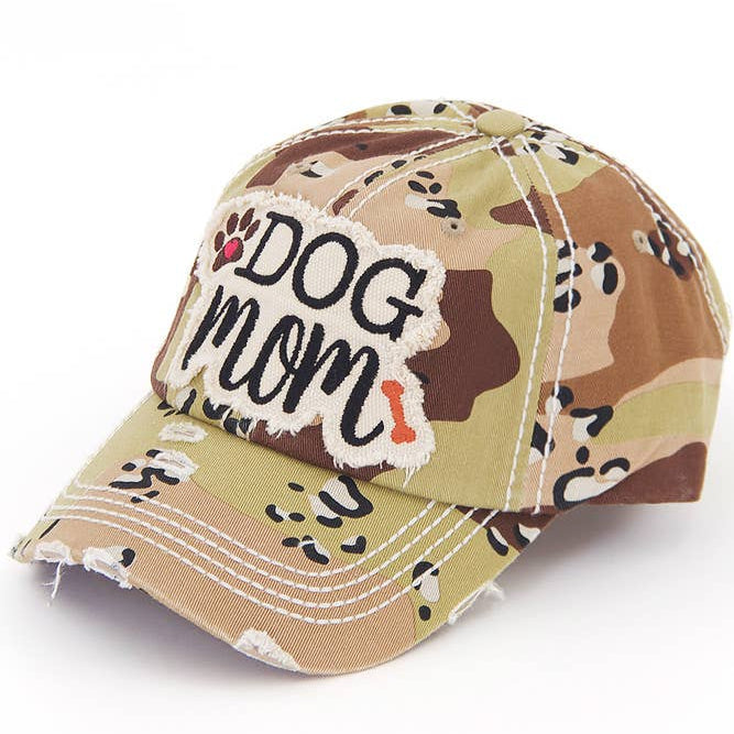 DOG MOM Patch Vintage Distressed Baseball Cap