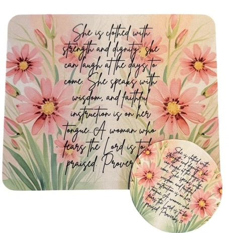 Mouse Pad & Coaster Set, Proverbs 31 Pink Floral