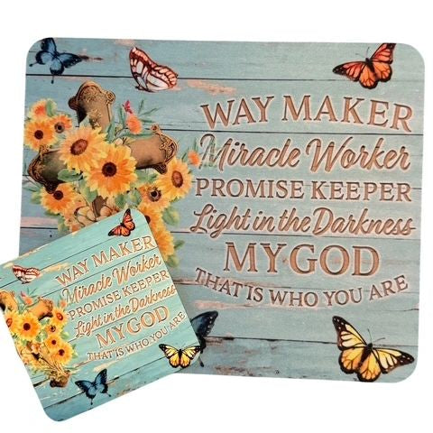 Mouse Pad & Coaster Set, Waymaker Sunflowers & Butterflies Lt. Blue