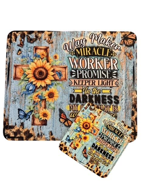 Mouse Pad & Coaster Set, Waymaker Sunflowers & Leopard Trim