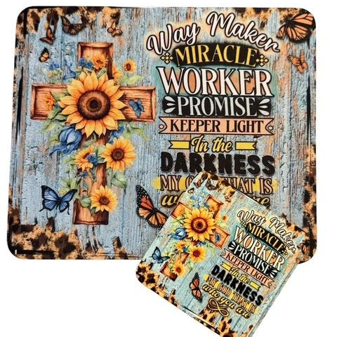 Mouse Pad & Coaster Set, Waymaker Sunflowers & Leopard Trim