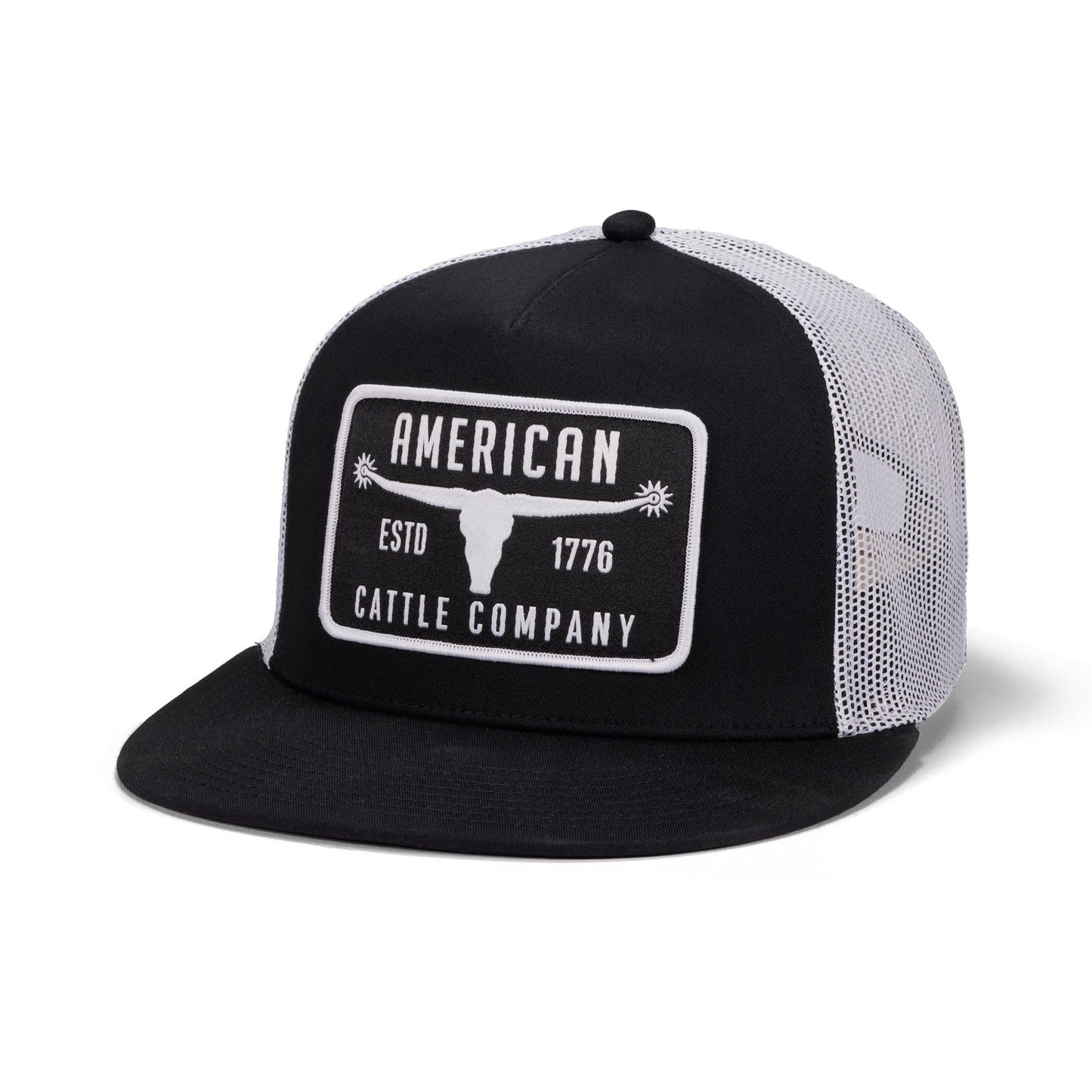 Bull Spurs Hat-Flat: Black/White