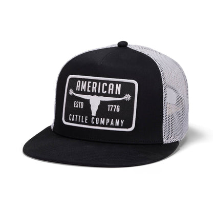 Bull Spurs Hat-Flat: Black/White