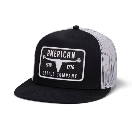 Bull Spurs Hat-Flat: Black/White