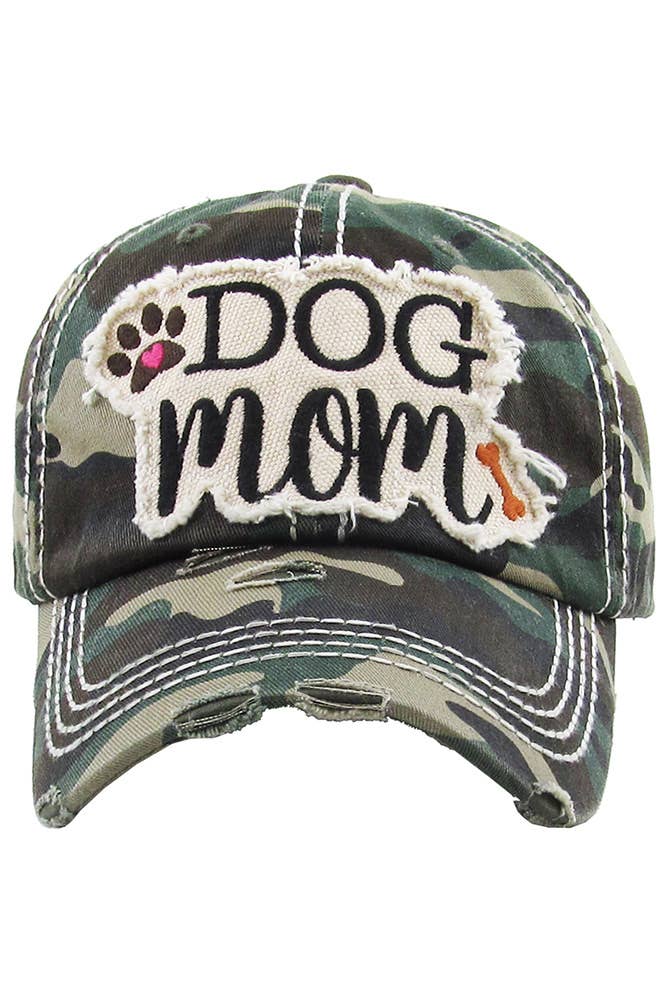 DOG MOM Patch Vintage Distressed Baseball Cap
