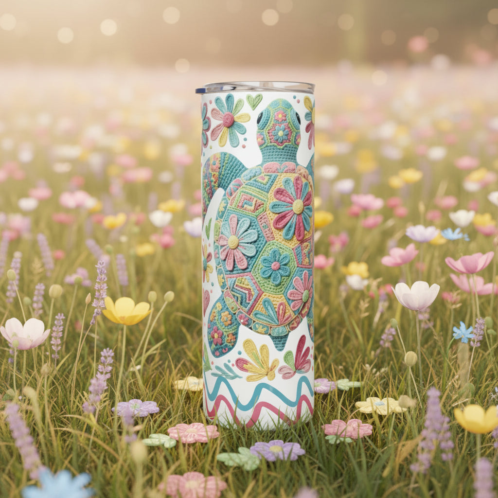 Colorful insulated tumbler with a floral background