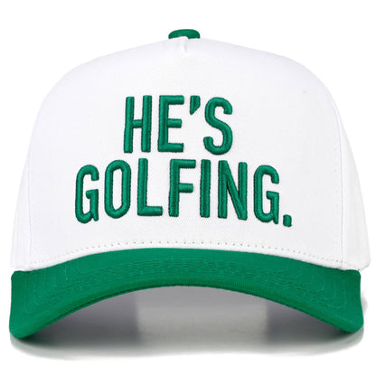 Hat HE'S GOLFING Embroidered on Two Tone Trucker Hat CC Brand