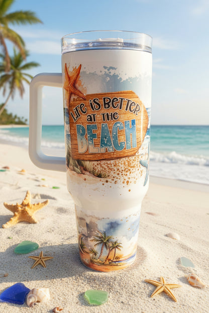 40 oz Stainless Steel Tumbler, Life is Better at the Beach