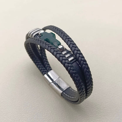 Stone Cross Charm 3 Layer Leather Men's Bracelet - MJ/BC: A
