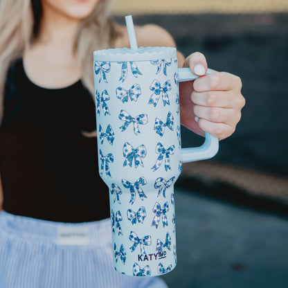 Toile Coquette Bows 38 Oz Tumbler College Grad Gift: Light Blue