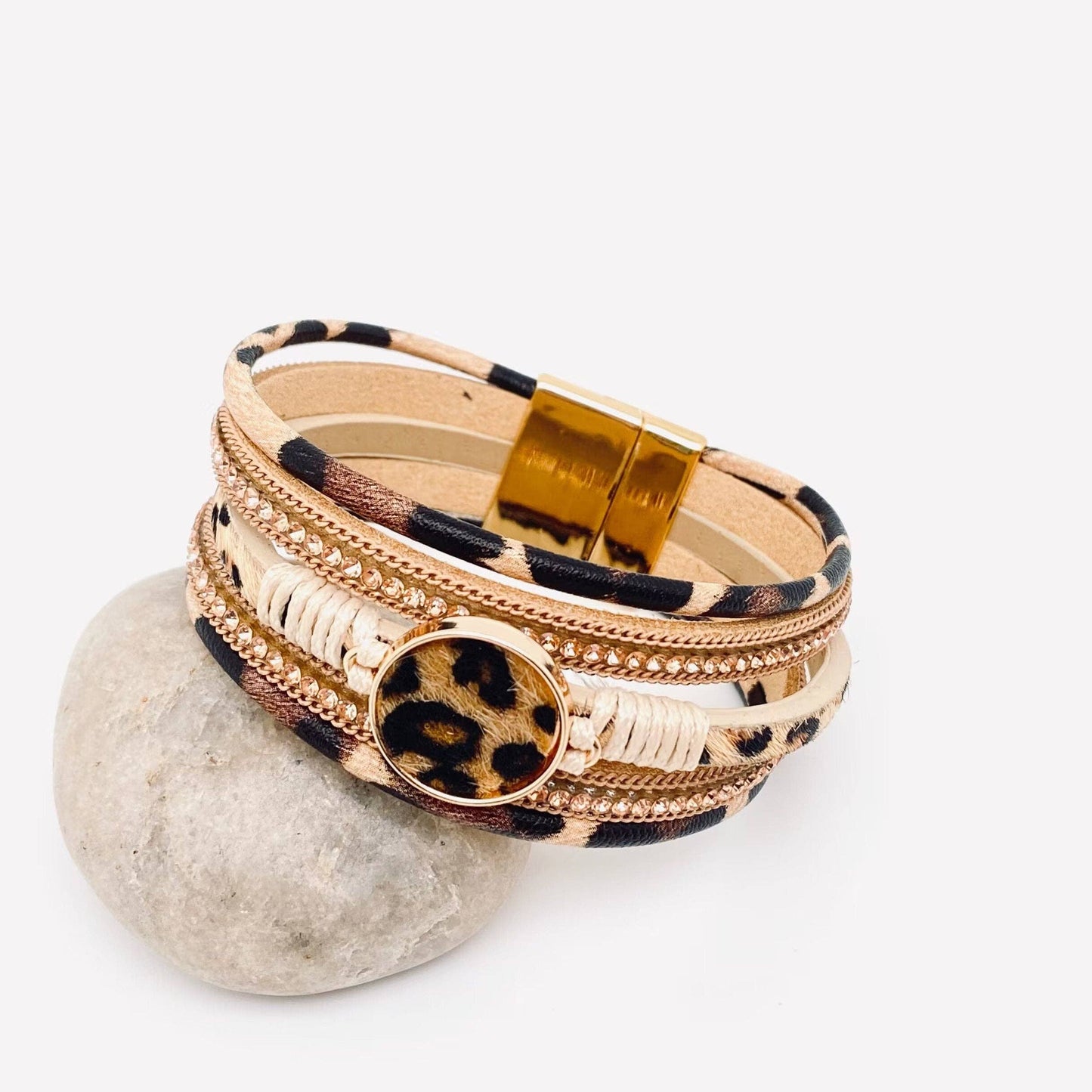 Bohemian Multi-Layer Leopard Magnetic Buckle Bracelet - LB