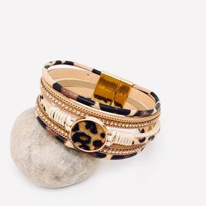 Bohemian Multi-Layer Leopard Magnetic Buckle Bracelet - LB