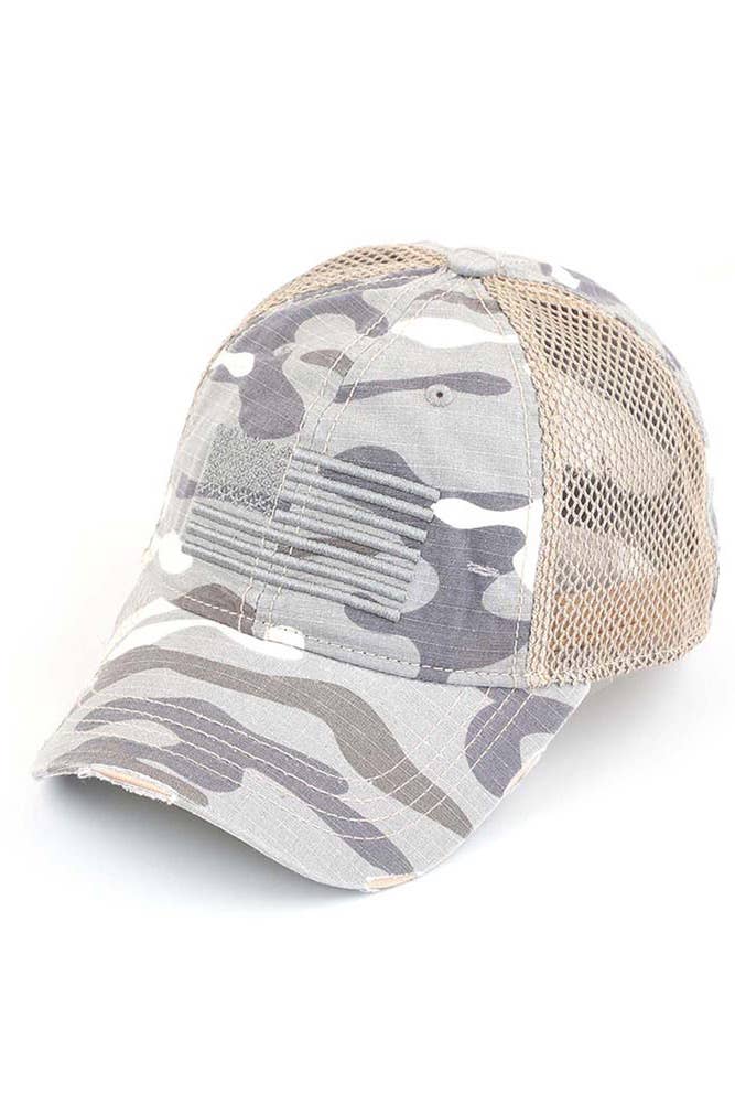 C.C American Flag Embroidery Camo Baseball Cap: Olive