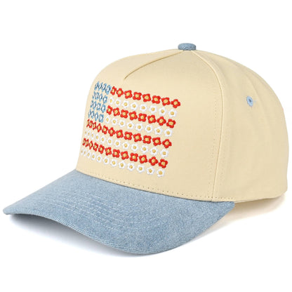 C.C Daisy Flower Pattern USA Flag Trucker Cap