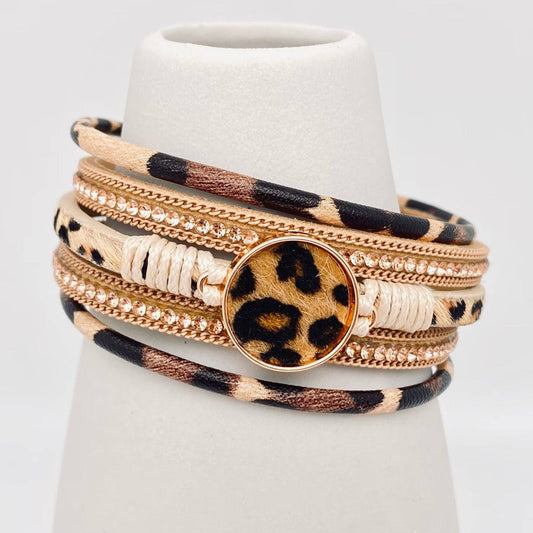 Bohemian Multi-Layer Leopard Magnetic Buckle Bracelet - LB