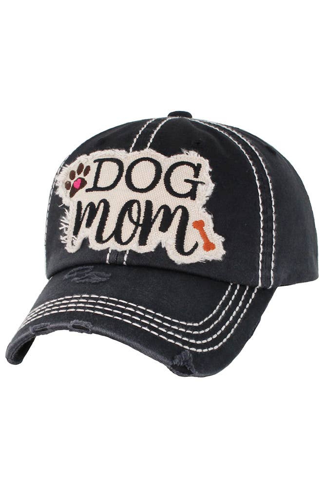 DOG MOM Patch Vintage Distressed Baseball Cap