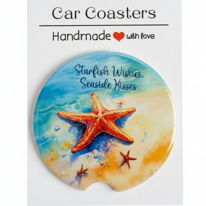 Car coaster with starfish design on a gray surface