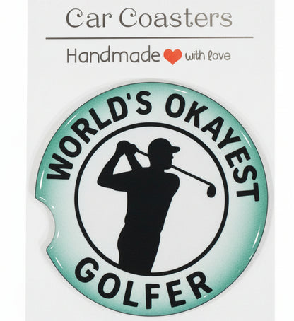Sticker with a golf-themed design on a white card, featuring text and a silhouette of a cat playing golf.