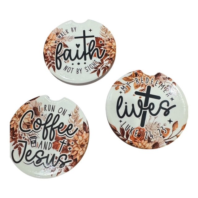Car Coaster ceramic Coffee and Jesus Collection, 3 options