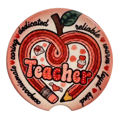Car Coaster Teacher Crochet Apple Style