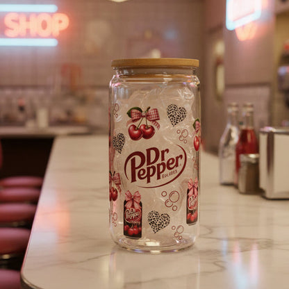 Dr Pepper jar with decorative design on a white background