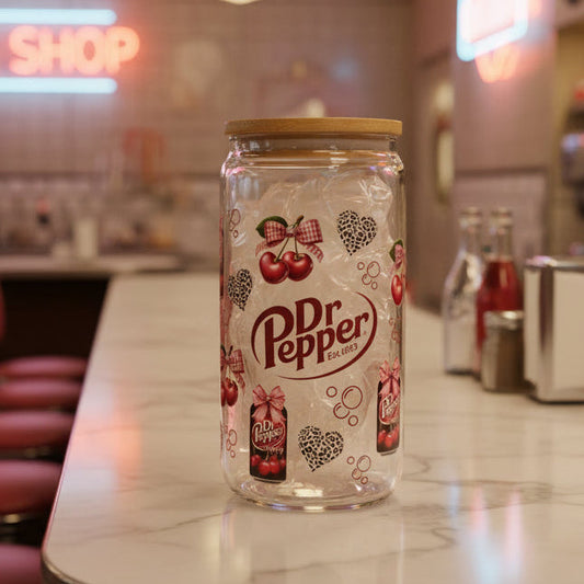 Dr Pepper jar with decorative design on a white background
