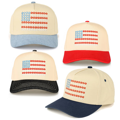 C.C Daisy Flower Pattern USA Flag Trucker Cap
