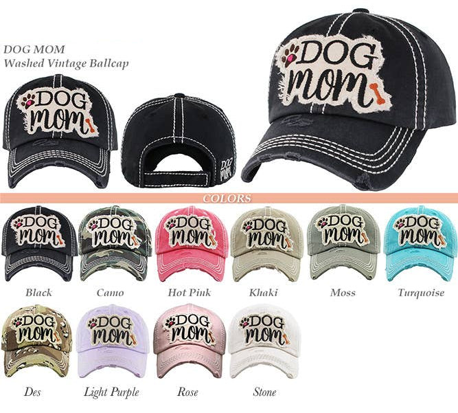 DOG MOM Patch Vintage Distressed Baseball Cap