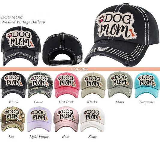 DOG MOM Patch Vintage Distressed Baseball Cap
