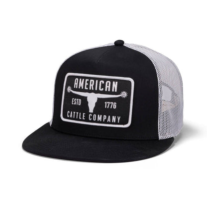 Bull Spurs Hat-Flat: Black/White