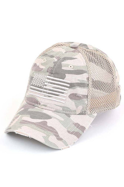 C.C American Flag Embroidery Camo Baseball Cap: Gray