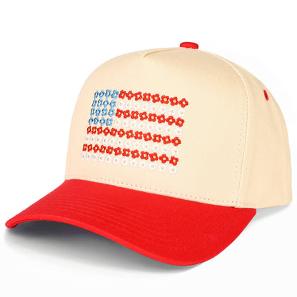 C.C Daisy Flower Pattern USA Flag Trucker Cap