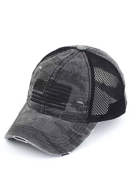 C.C American Flag Embroidery Camo Baseball Cap: Black