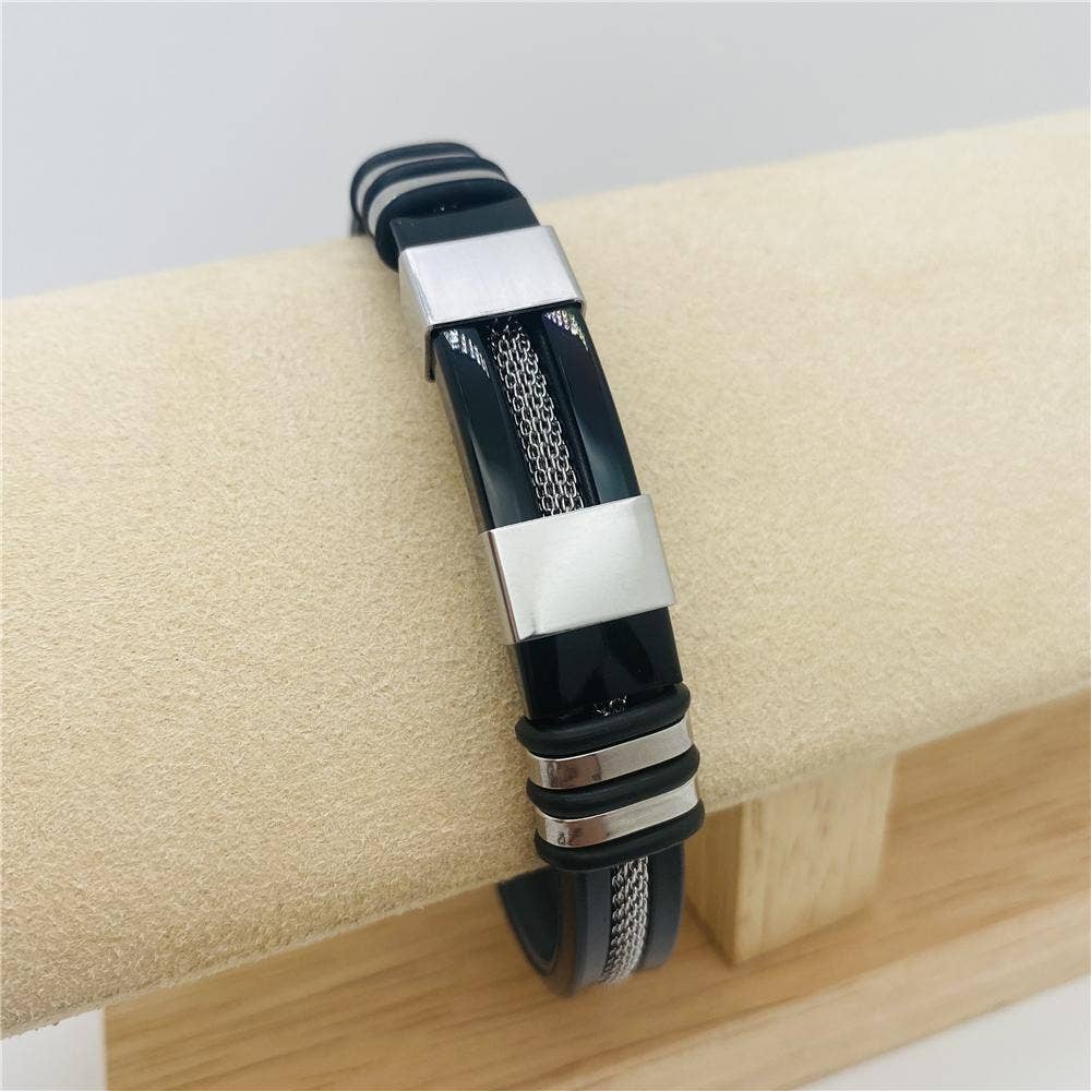 Men's Silicone Titanium Steel  Bracelet - MJ/BC: Silver