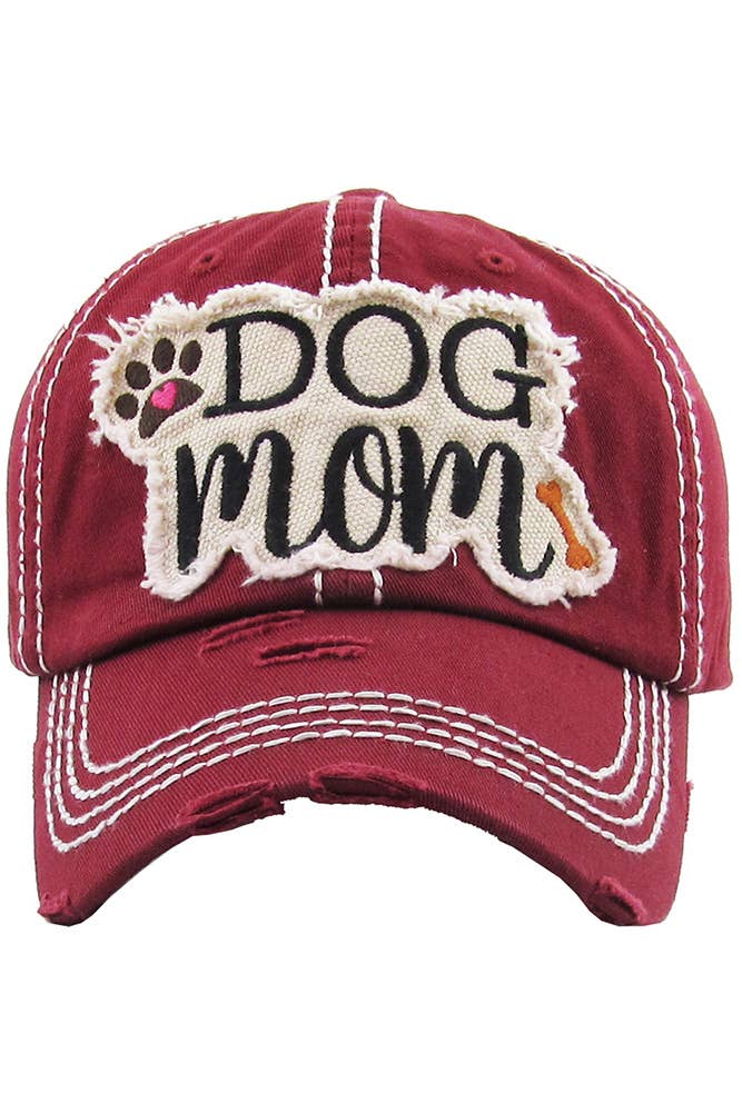 DOG MOM Patch Vintage Distressed Baseball Cap