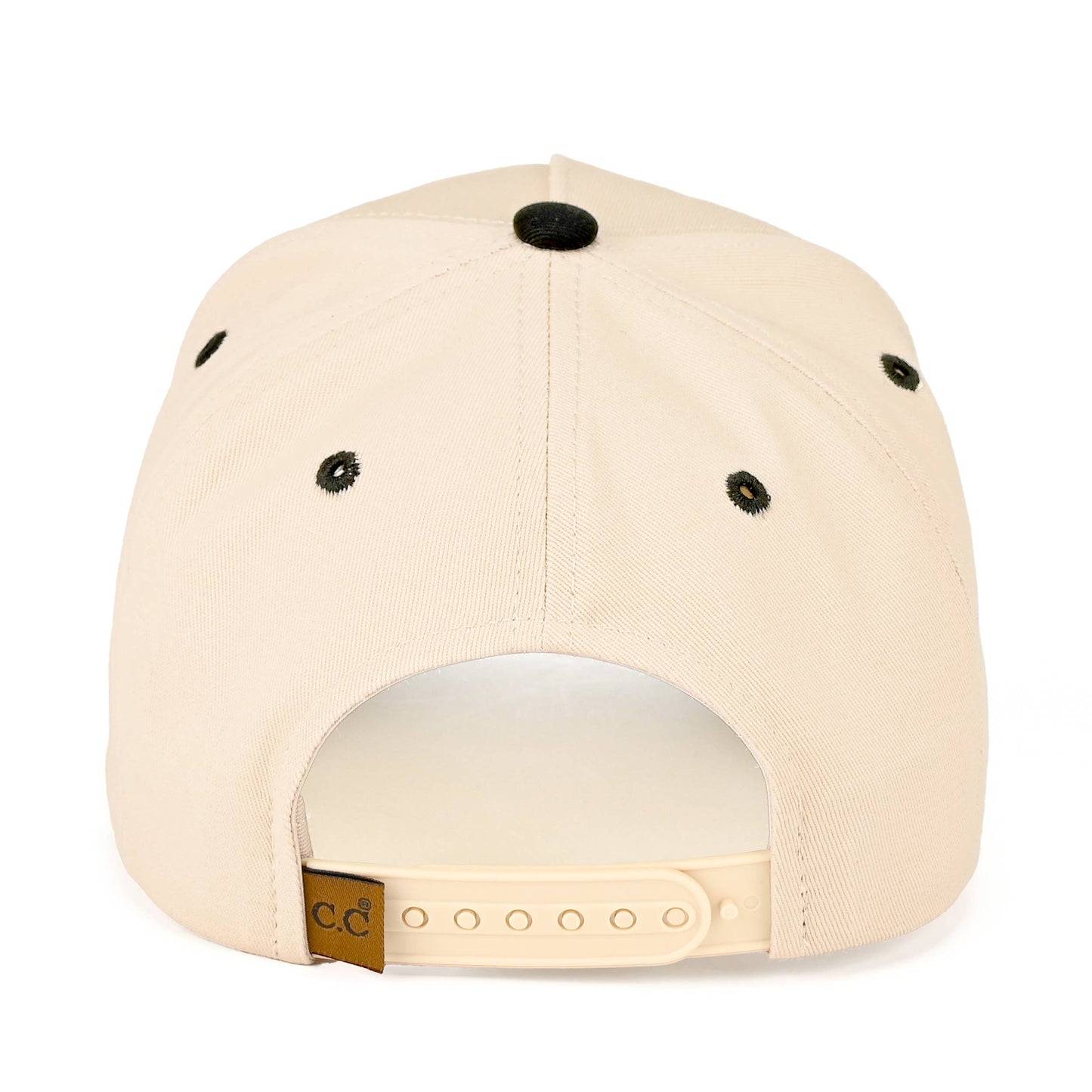 Beige cap with a visible brand logo on a white background