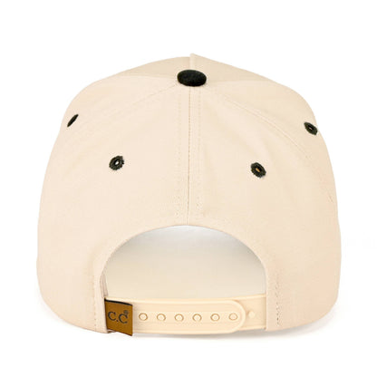 Beige cap with a visible brand logo on a white background