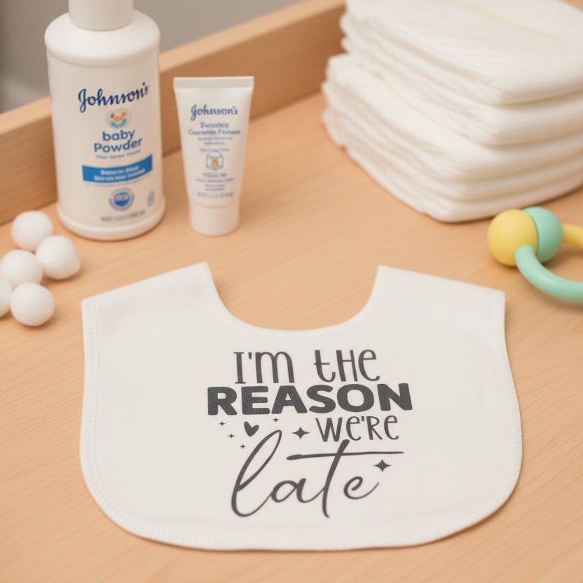 Baby Bib I'm the Reason We're Late