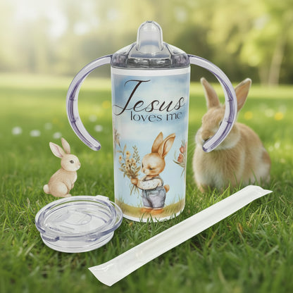 Jesus Loves Me Bunnies 12 oz. Stainless Steel Sippy Cup/Toddler Cup set