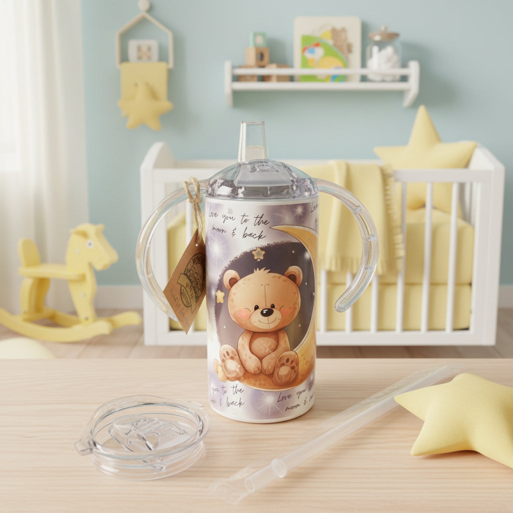 Tumbler with teddy bear design in a baby's bedroom