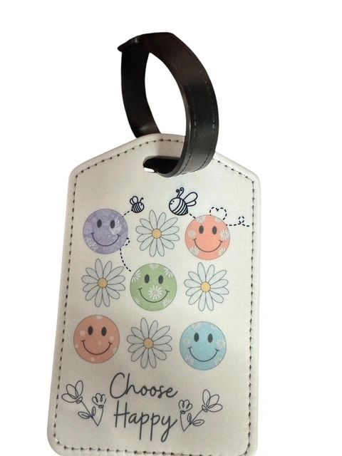 Luggage Tag Choose Happy Smiley Daisies