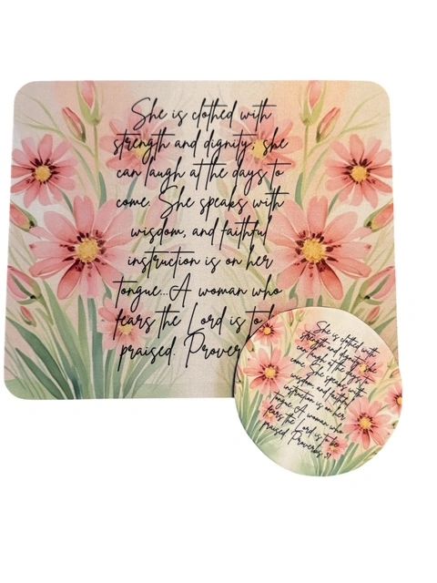 Mouse Pad & Coaster Set, Proverbs 31 Pink Floral