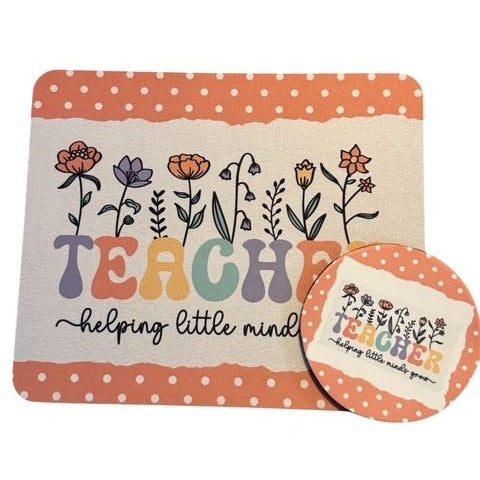 Mouse Pad & Coaster Set, Teacher Polka Dot Lt. Brown Helping Little Minds Grow