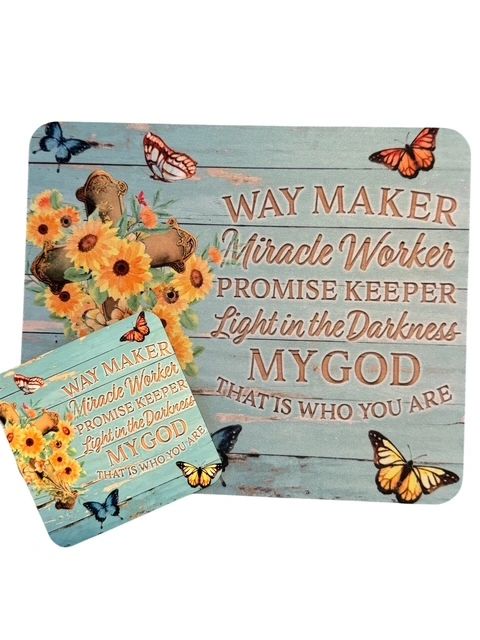 Mouse Pad & Coaster Set, Waymaker Sunflowers & Butterflies Lt. Blue