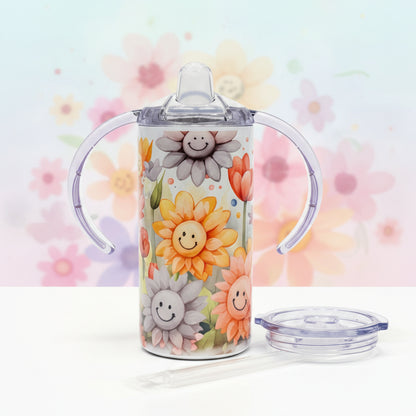 Smiley Flowers 12 oz. Stainless Steel Sippy Cup/Toddler Cup set