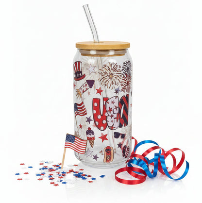 Tumbler with patriotic design on a granite countertop